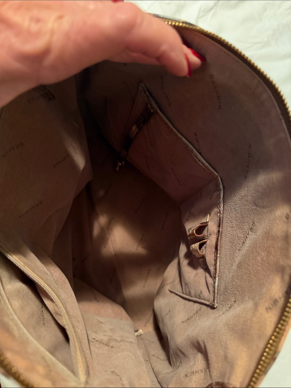 Brahmin leather Brown, Blue and cream  Croc-Embossed Tote Bag - Picture 5 of 7